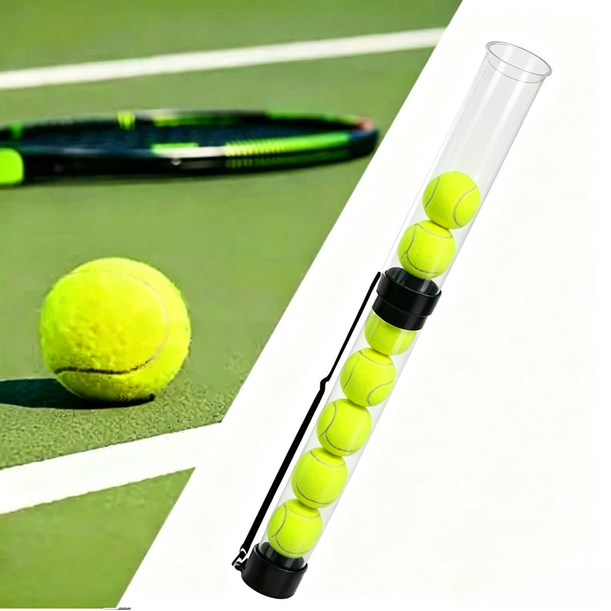 Tennis Pickup Tube, 2‑Piece Collapsible Tennis Ball Collector, Holds 16 Standard Tennis Balls, Portable Ball Retriever for Tennis Court Training, Balls NOT Included
