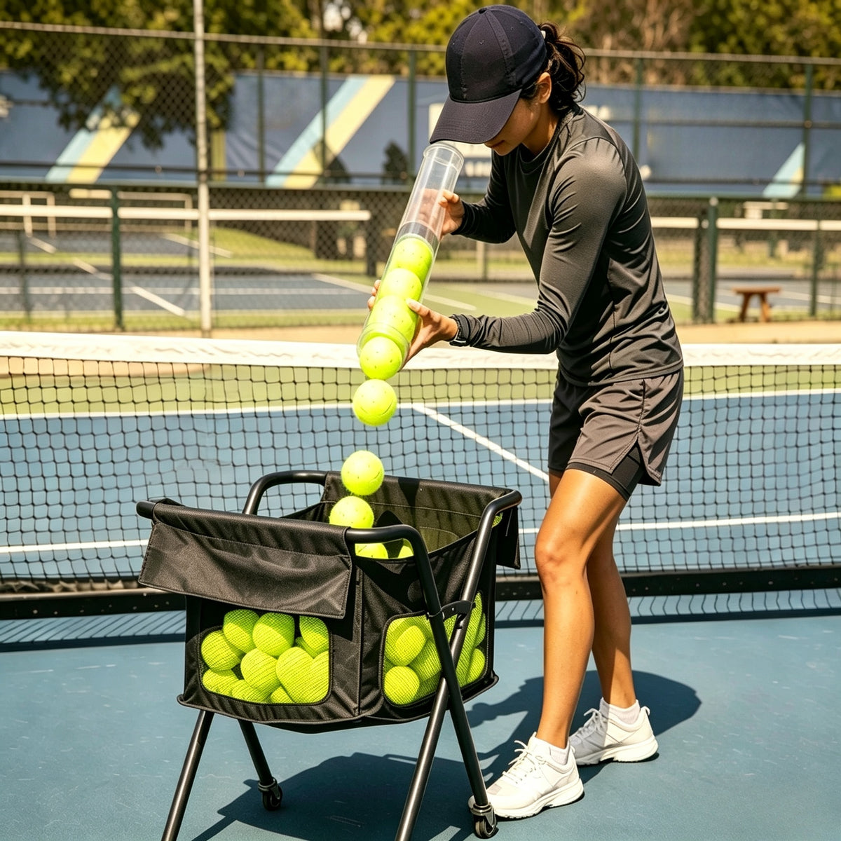 Tennis Pickup Tube, 2‑Piece Collapsible Tennis Ball Collector, Holds 16 Standard Tennis Balls, Portable Ball Retriever for Tennis Court Training, Balls NOT Included