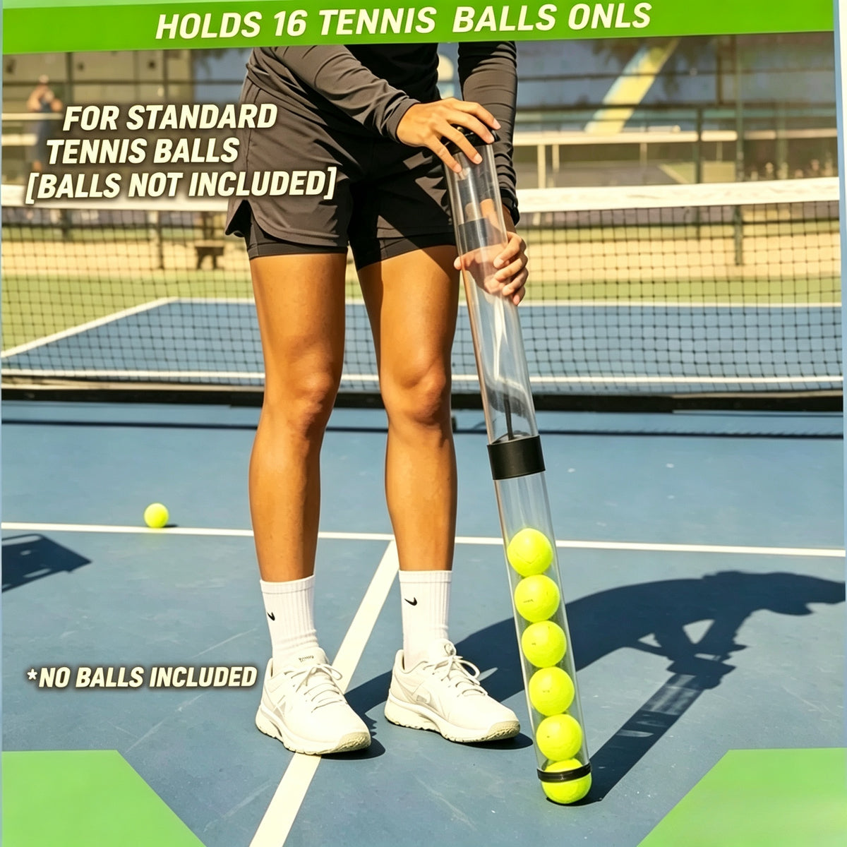 Tennis Pickup Tube, 2‑Piece Collapsible Tennis Ball Collector, Holds 16 Standard Tennis Balls, Portable Ball Retriever for Tennis Court Training, Balls NOT Included