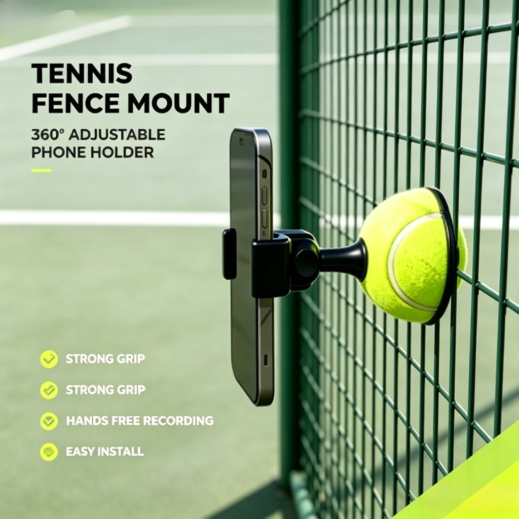 Fence Phone Mount for Court Recording, Phone Holder Compatible with Tennis and Pickleball Court Fences, 360 Degree Adjustable Hands‑Free Shooting Accessory